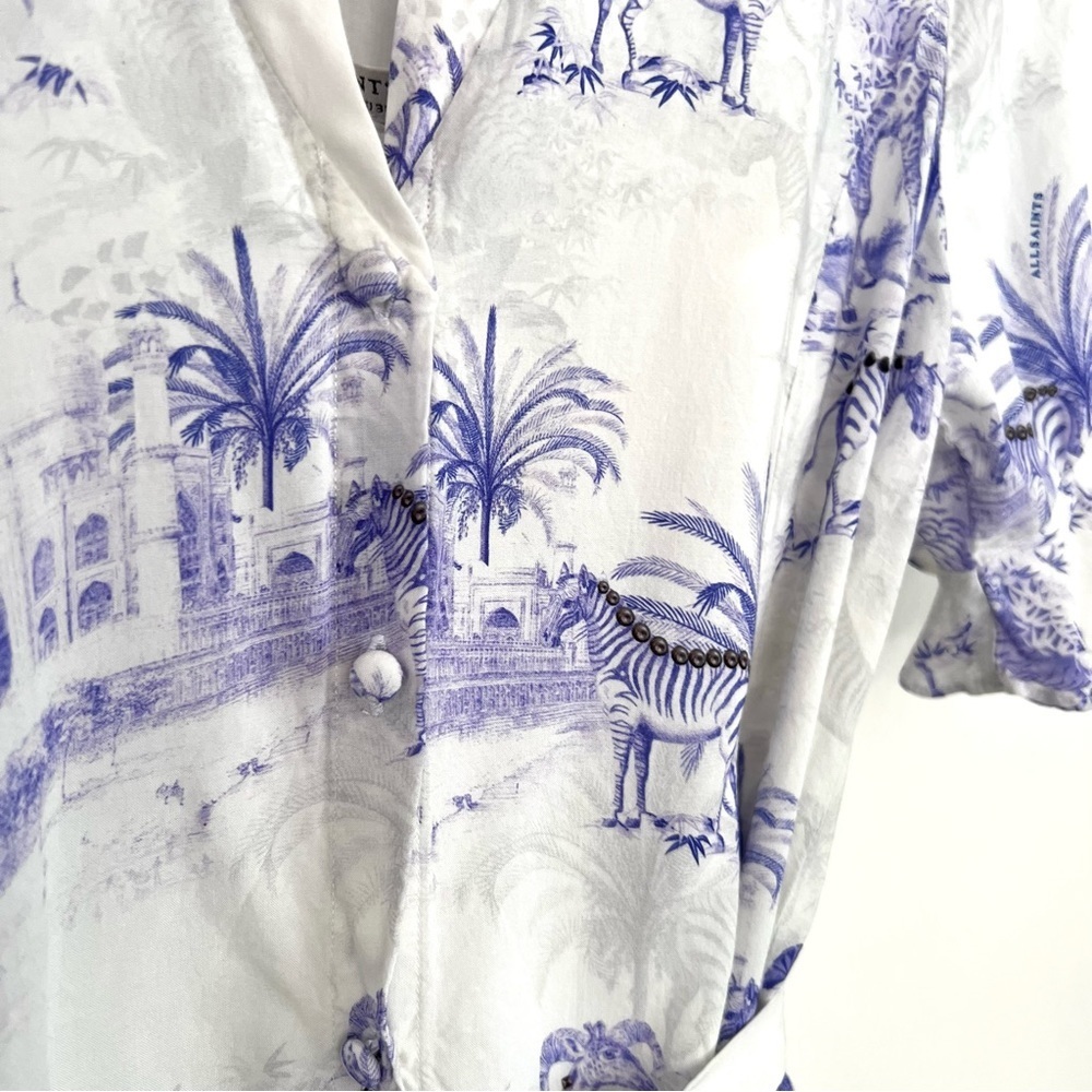 AllSaints Fay Tajpur Shirt Dress Blue and White Size 6 - Picture 3 of 12